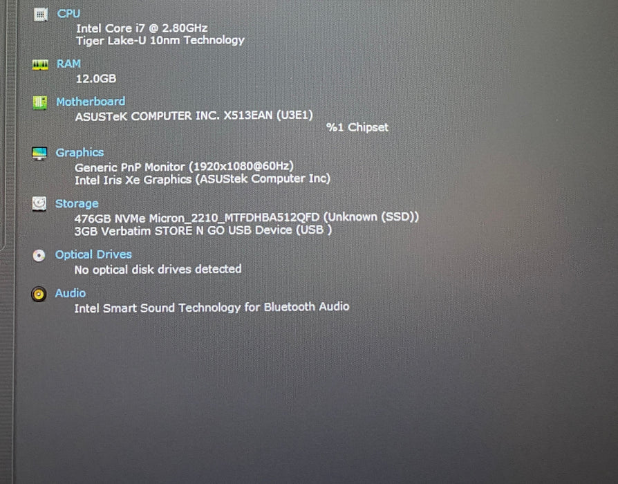 Asus VivoBook X513EAN i7-1165G7 2.80GHz 12GB RAM 512GB SSD