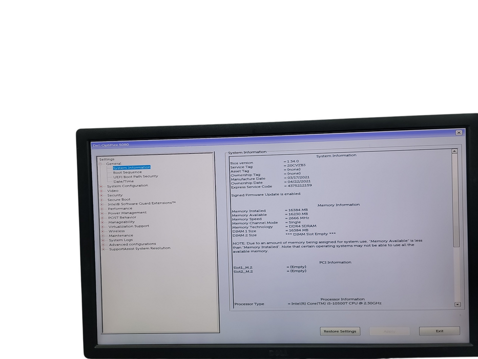 Dell Optiplex 5080 Micro i5 - 10500T @ 2.30GHz 16GB DDR4 Ram No HDD