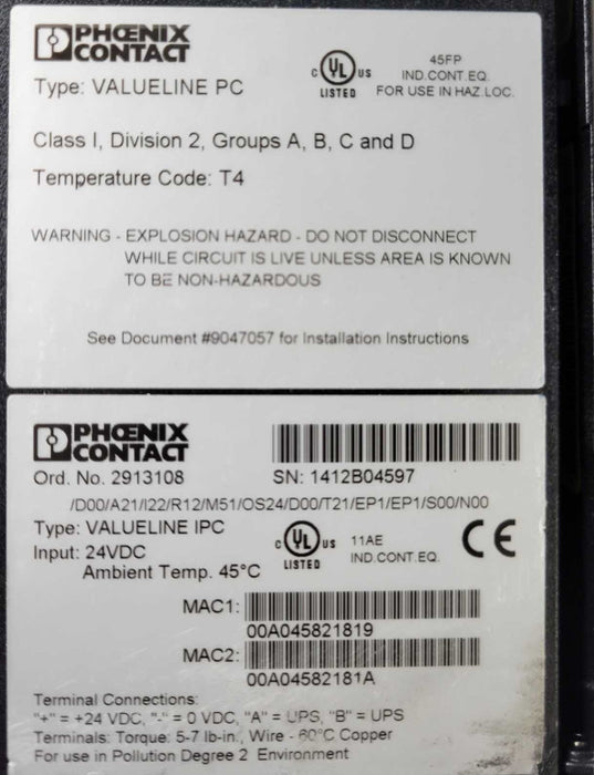Phoenix Contact 2913108 Valueline IPC PC 24VDC Ind. Computer. READ Q_