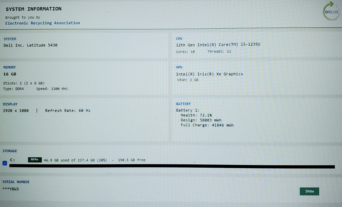 Dell Latitude 5430 Core i5-1235U 16GB RAM 256GB SSD