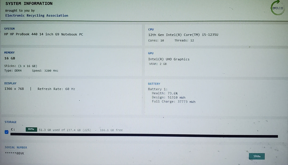HP ProBook 440 G9 Intel Core i5-1235U 16GB Ram 256GB SSD READ