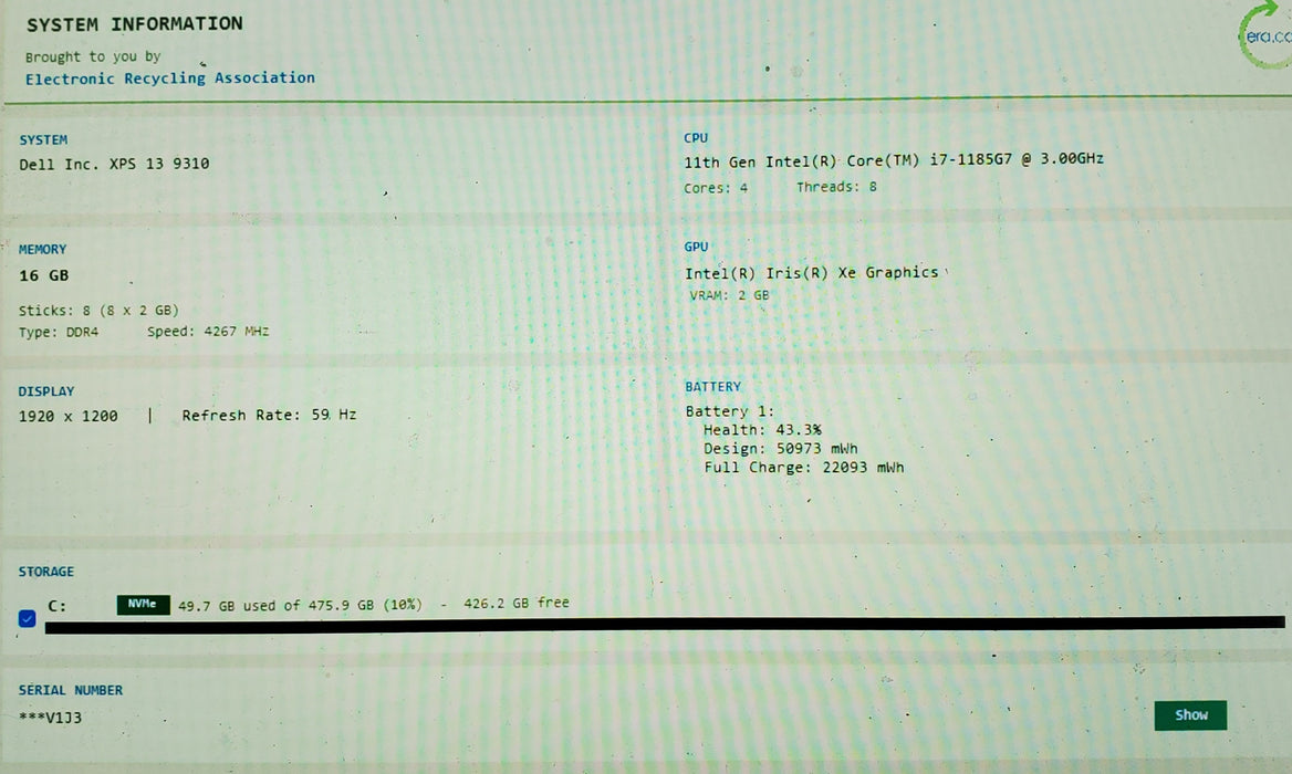 Dell XPS 13 9310 TOUCH i7-1185G7 16GB 512GB SSD