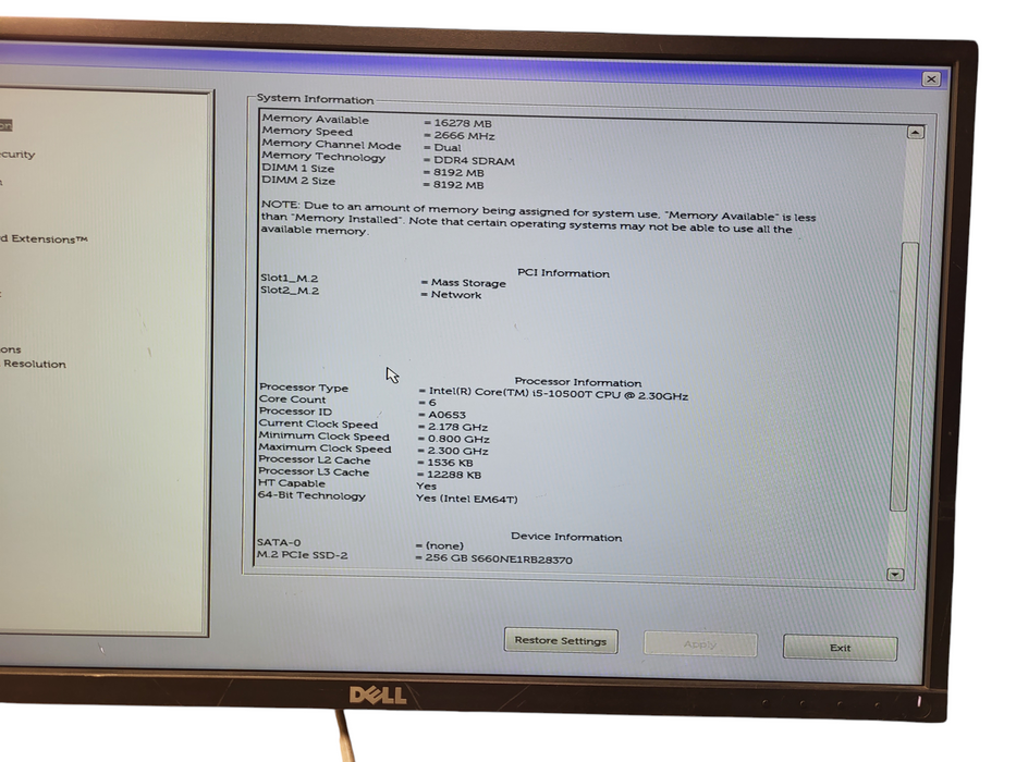 Dell Optiplex 3080 Micro i5-10500T @ 2.30GHz 16GB DDR4 256GB NVMe w/ 65W AC