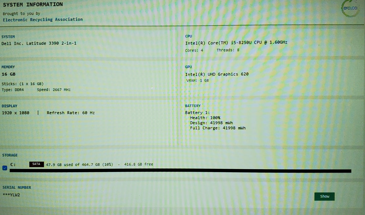 Dell Latitude 3390 2-in-1 TOUCH Core i5-8250U 1.60GHz 16GB RAM 512GB SSD READ