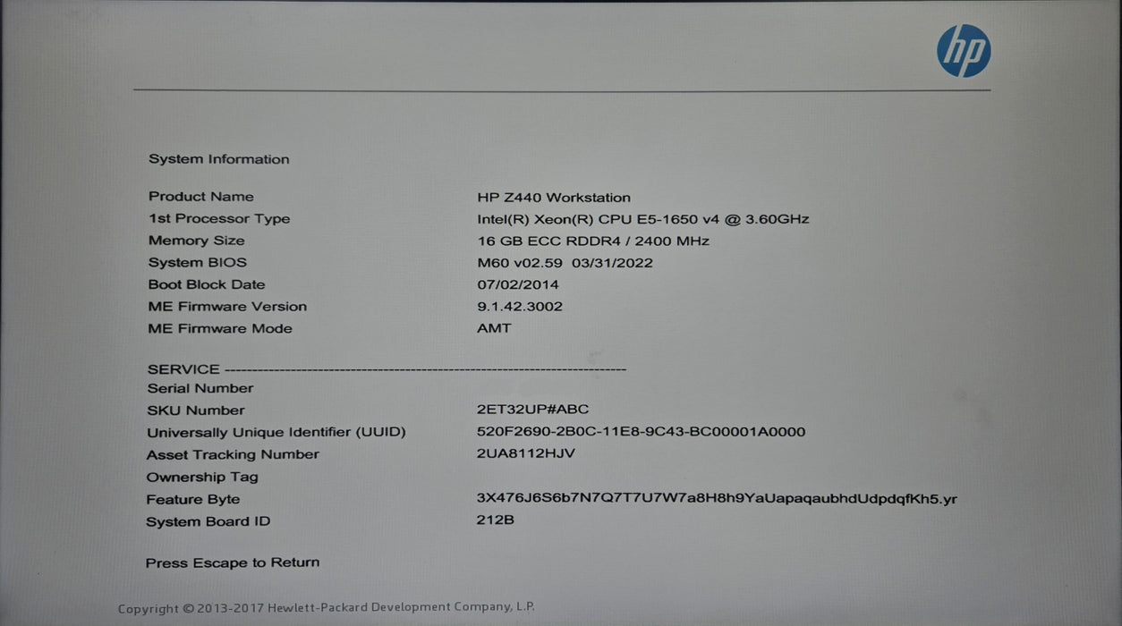 HP Z440 Workstation, Xeon E5-1650v4, 16GB DDR4, M2000, No HDD