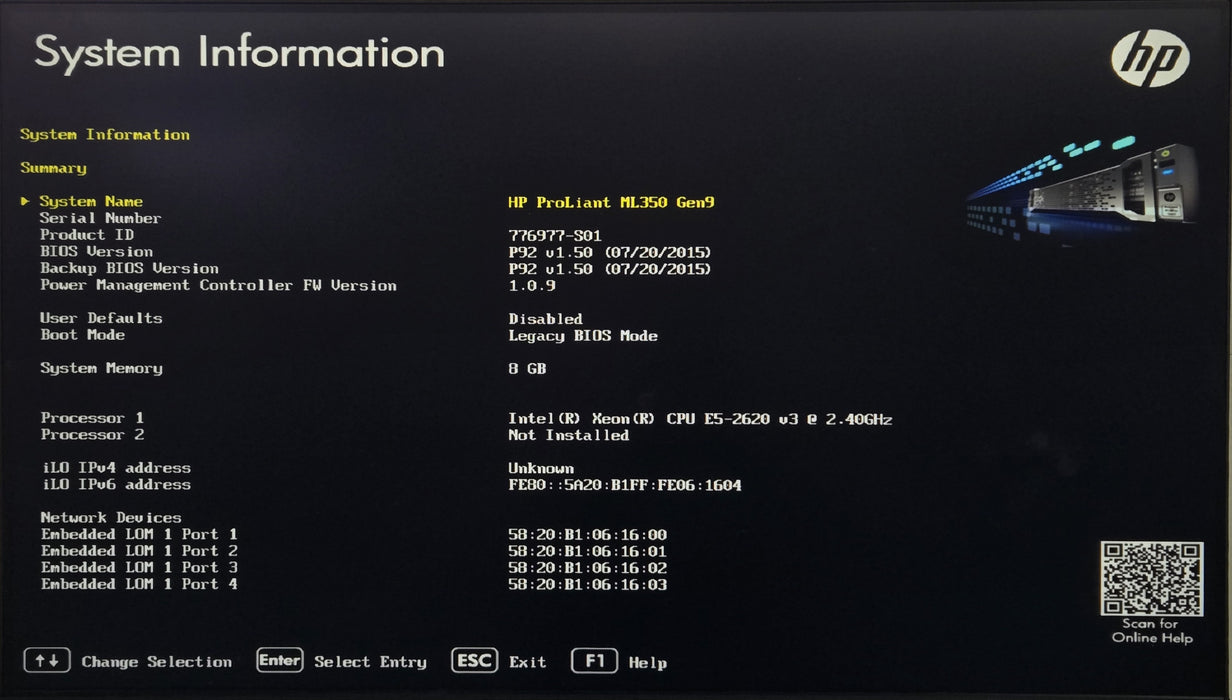HP ProLiant ML350 Gen9, Xeon E5-2620v3, 8GB DDR4, P440ar, No HDD, 500W PSU