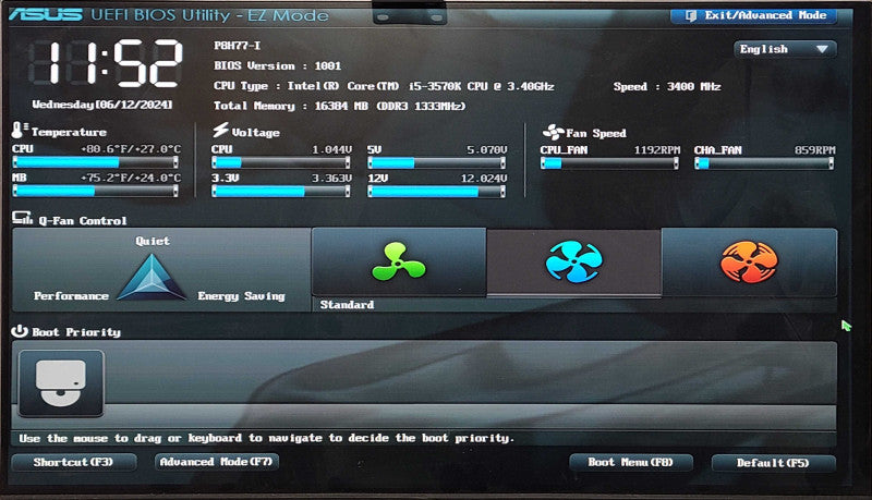 Custom PC/ASUS P8H77-I, i5-3570K 3.40GHz, 16GB DDR3, No HDD
