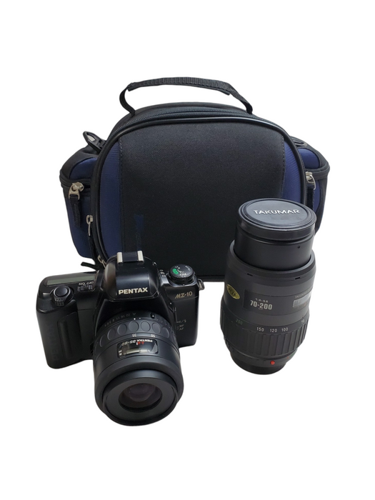 Pentax MZ-10 35mm SLR Film Camera w/ 35-80mm & 70-200mm Lenses + Bag *READ*