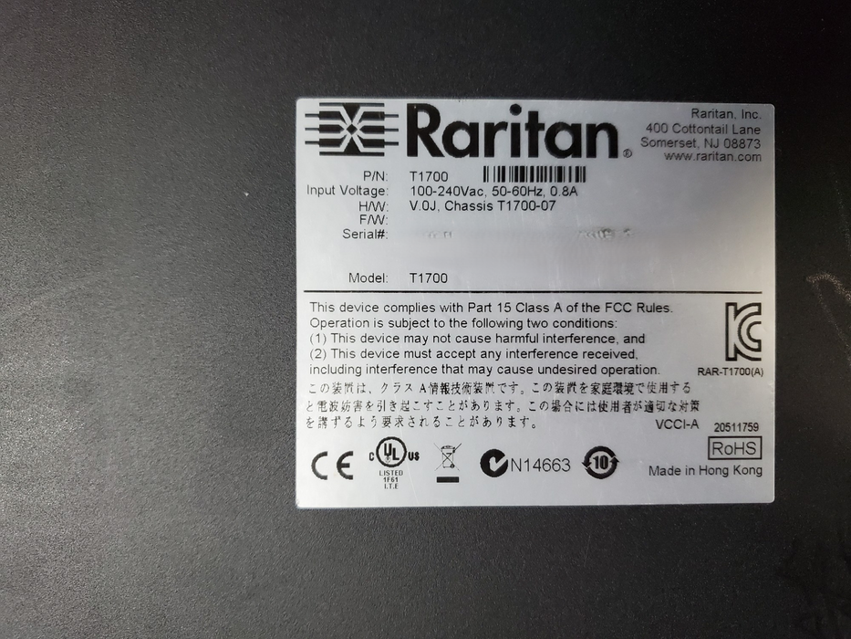 Raritan T1700 1U 17" Rackmount LCD KVM Console Drawer w/ Rails