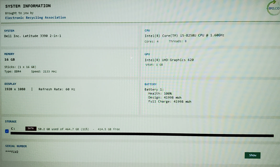 Dell Latitude 3390 2-in-1 TOUCH Core i5-8250U 1.60GHz 16GB RAM 512GB SSD