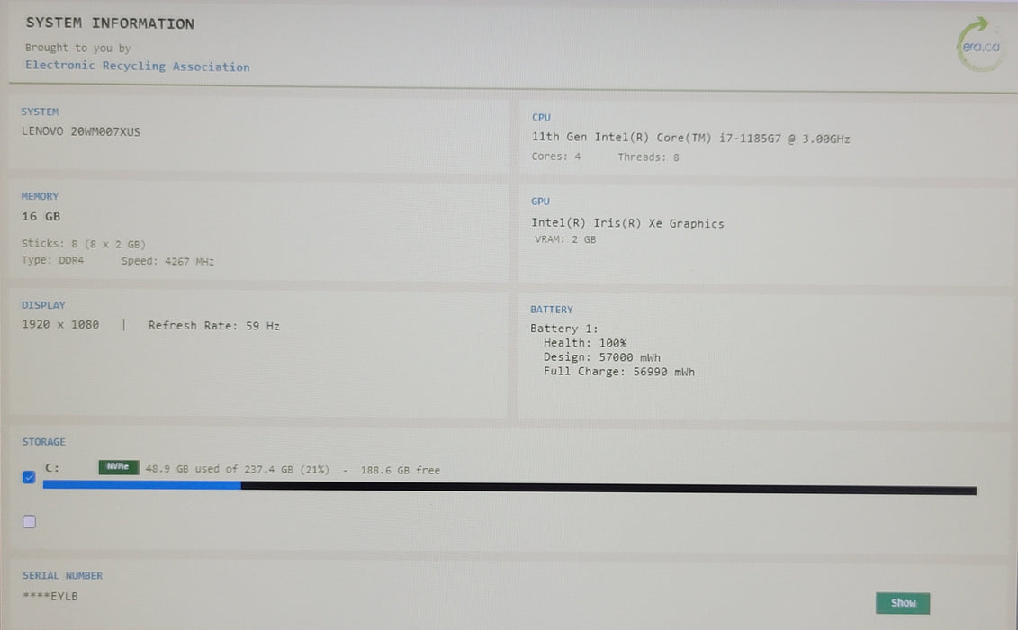 Lenovo ThinkPad T14s Gen 2 14" i7-1185G7 16GB DDR4 256GB NVMe