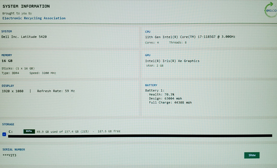 Dell Latitude 5420 TOUCH Intel Core i7-1185G7 3.00GHz 16GB RAM 256GB SSD READ