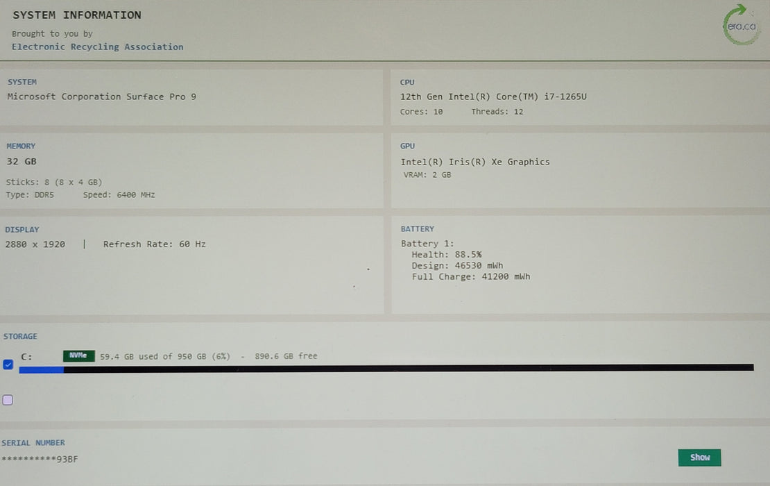 Microsoft Surface Pro 9 2038 i7-1265U 32GB DDR5 1TB NVMe