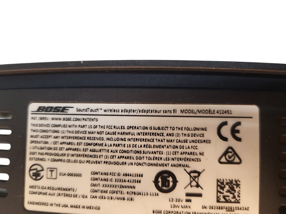 Bose SoundTouch Wireless Adapter WiFi Bluetooth Black 412451 UNTESTED