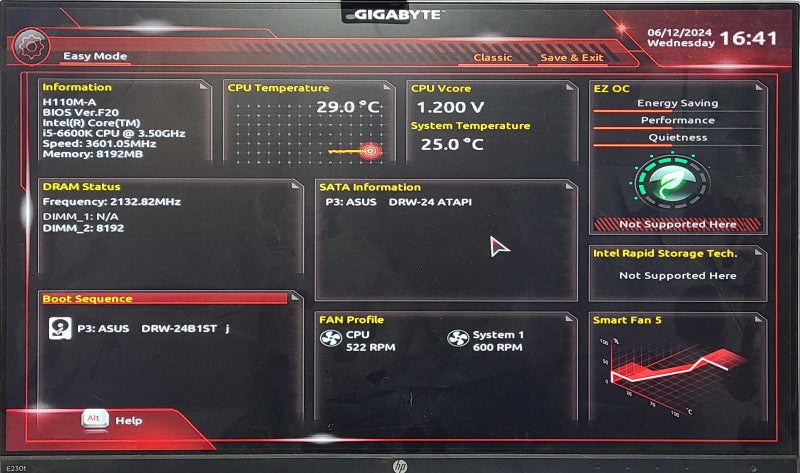 Custom PC/GIGABYTE H110M-A, i5-6600K 3.50GHz, 8GB DDR4, No HDD