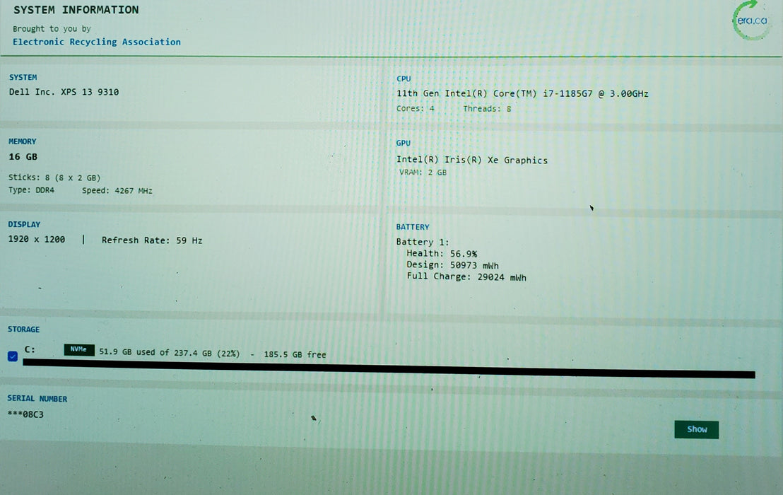 Dell XPS 13 9310 TOUCH i7-1185G7 16GB 256GB SSD
