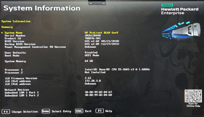 HP ProLiant DL60 Gen 9 1U 4x3.5\\", Xeon E5-2603 v3 1.60GHz, 64GB DDR4, B140i