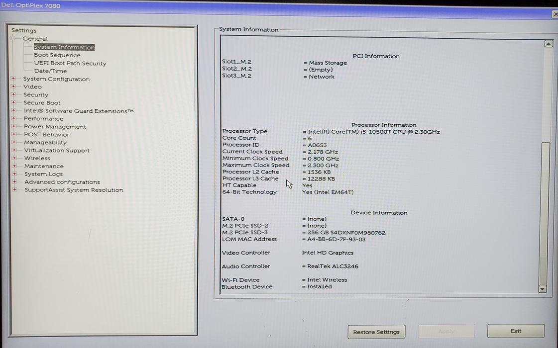 Dell OptiPlex 7080 Micro - i5-10500T, 16GB DDR4, 256GB NVMe - No Adapter