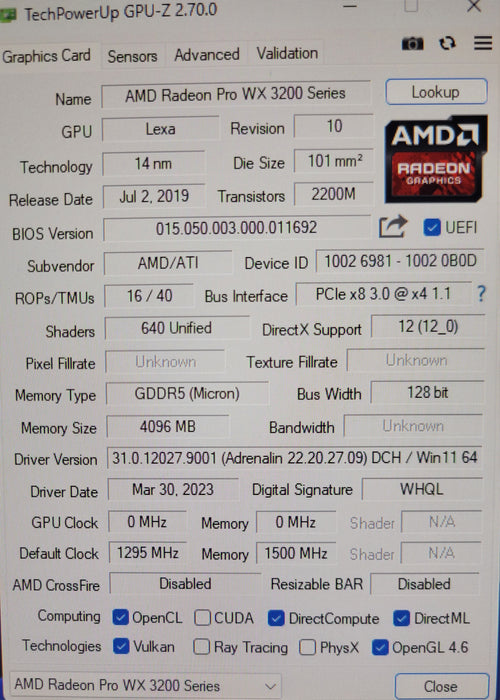 AMD Radeon PRO WX3200 4GB GDDR5 Graphics card, 4x Mini DP, LP bracket