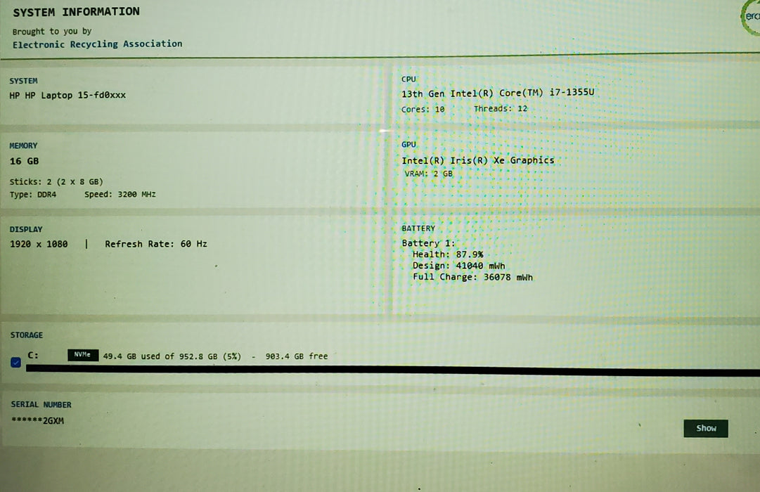 HP Laptop 15-FD0018ca TOUCH 15.6" i7-1355U 1.7GHz 16GB RAM 1TB SSD