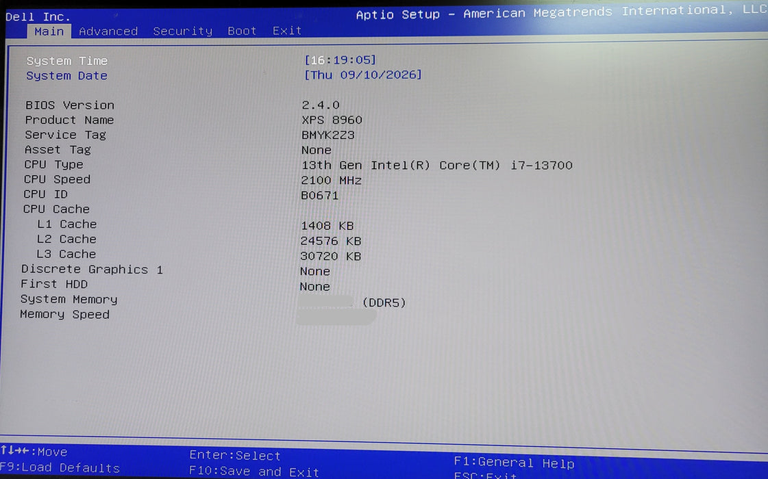 Dell XPS 8960 Tower Intel i7-13700, CPU No RAM No HDD
