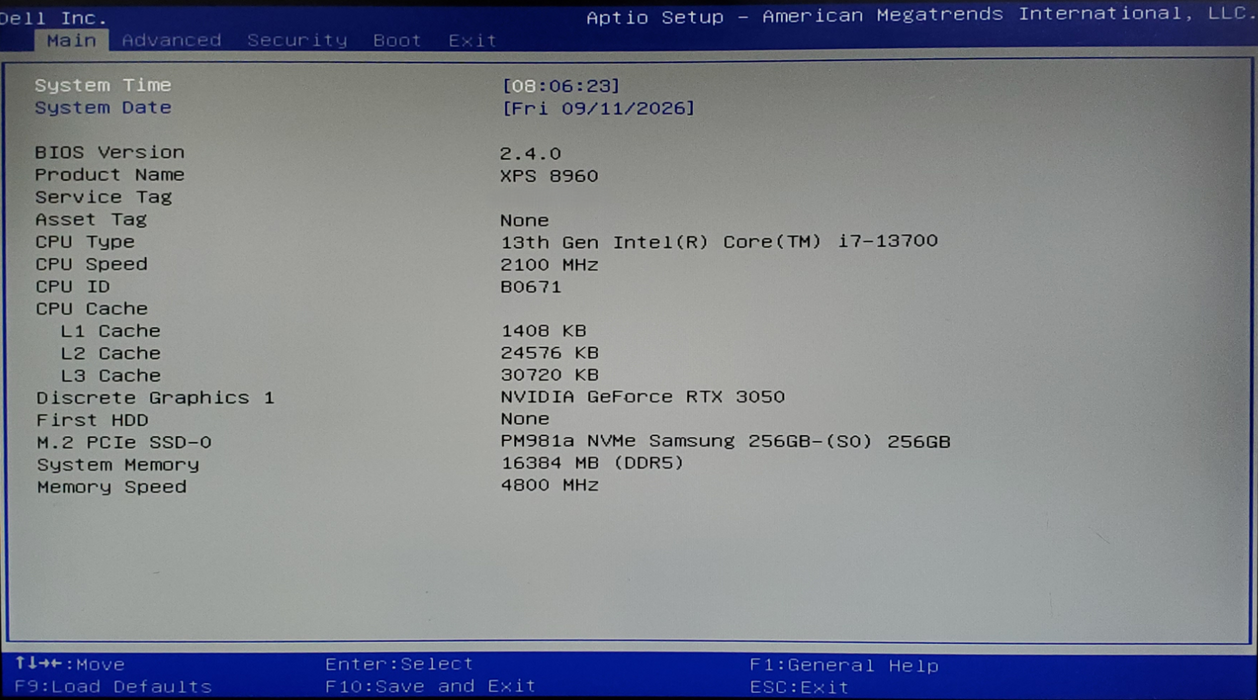 Dell XPS 8960 - Intel Core i7-13700, No RAM, RTX 3050, 256GB NVMe READ