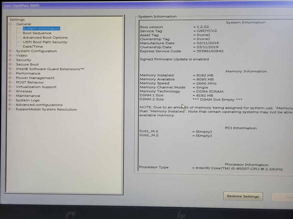 Dell OptiPlex 3060 Micro, Core i5-8500T 2.10GHz 8GB DDR4, 240GB SATA SSD