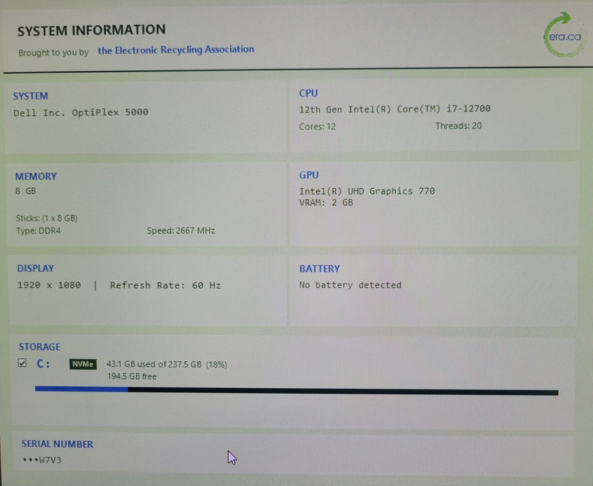 Dell OptiPlex 5000 SFF Core i7-12700 4.90GHz, 8GB DDR4, 256GB NVMe