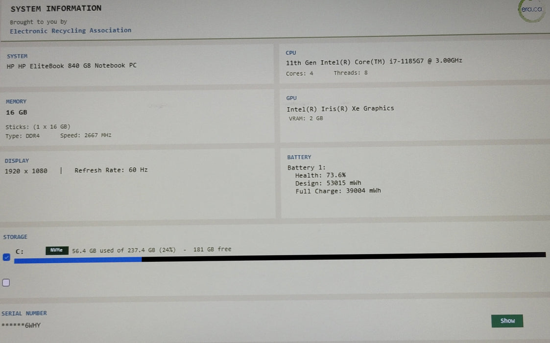 HP EliteBook 840 G8 i7-1185G7 16GB DDR4 256GB NVMe READ
