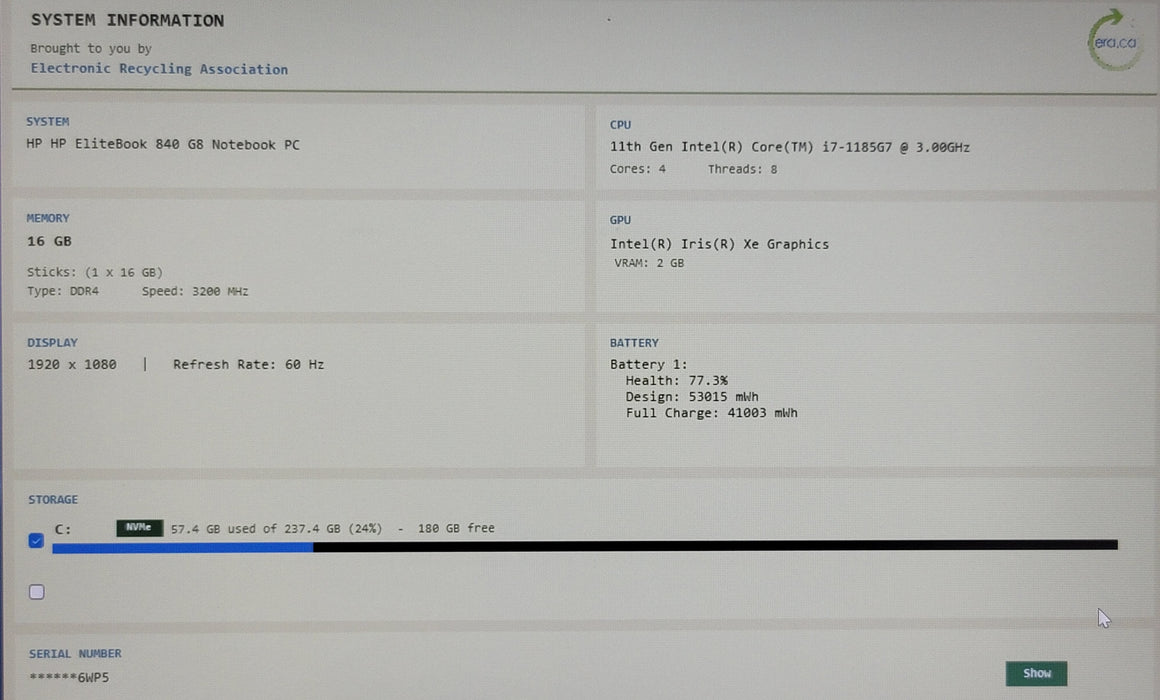 HP EliteBook 840 G8 14" i7-1185G7 16GB DDR4 256GB NVMe READ