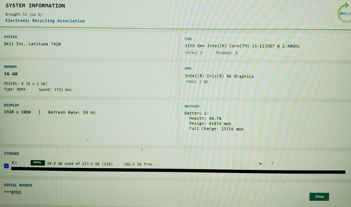 Dell Latitude 7420 14" i5-1135G7 16GB DDR4 256GB NVMe