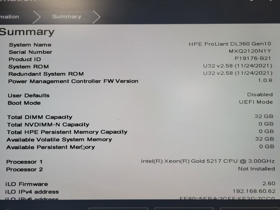 HPE ProLiant DL360 Gen10 8x 2.5 | Xeon GOLD 5217 @3.00GHz, 32GB DDR4, P408i-a SR