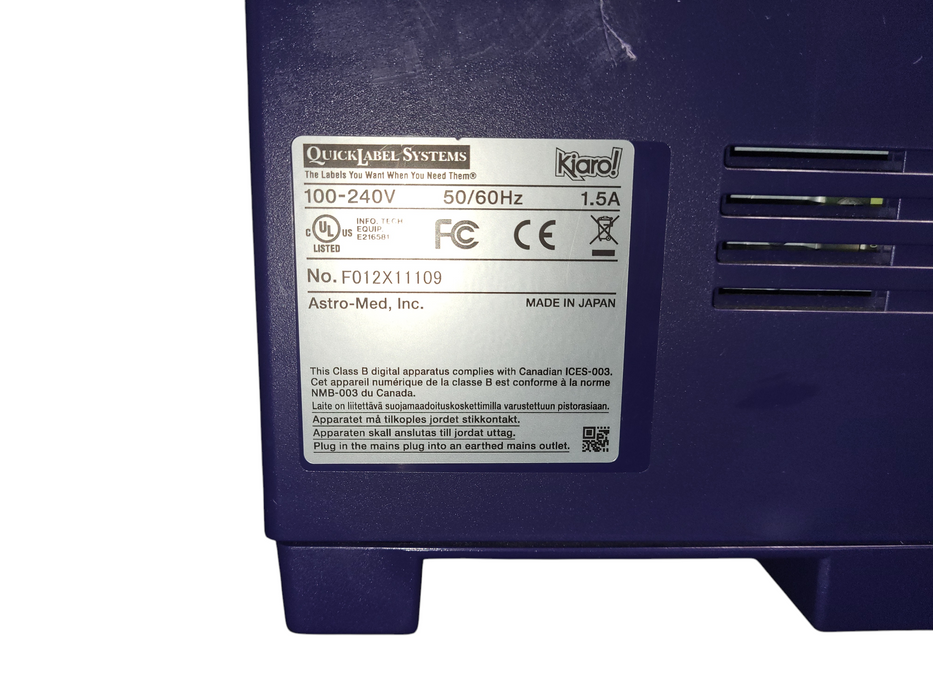 QuickLabel Kiaro! D Industrial Label Printer by Astro-Med No Spool Assembly