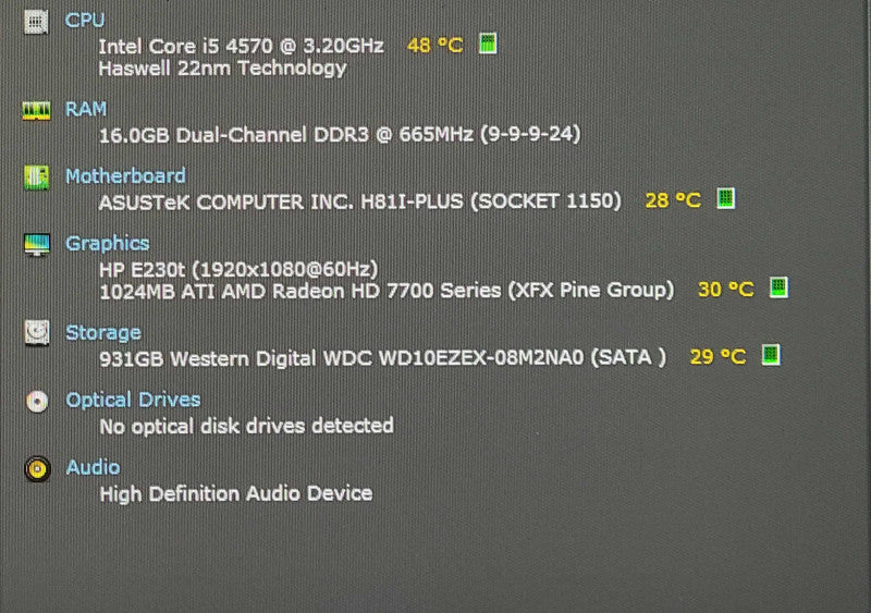 Custom PC/ASUS H81I-PLUS, i5-4570 3.20GHz, 16GB DDR3, 1TB HDD, HD7700