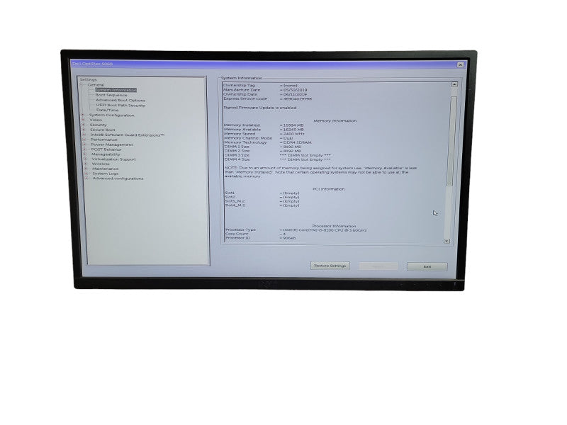 Dell OptiPlex 5060 SFF i3 - 8100 CPU @ 3.60GHz 16GB DDR4 Ram  QÎ¸