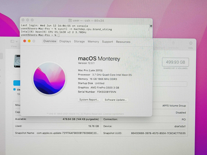 Apple Mac Pro 2013 4-Core Xeon E5-1620 V2 @ 3.7GHz 16GB DDR3 500GB SSD 2x FirePro 3GB (