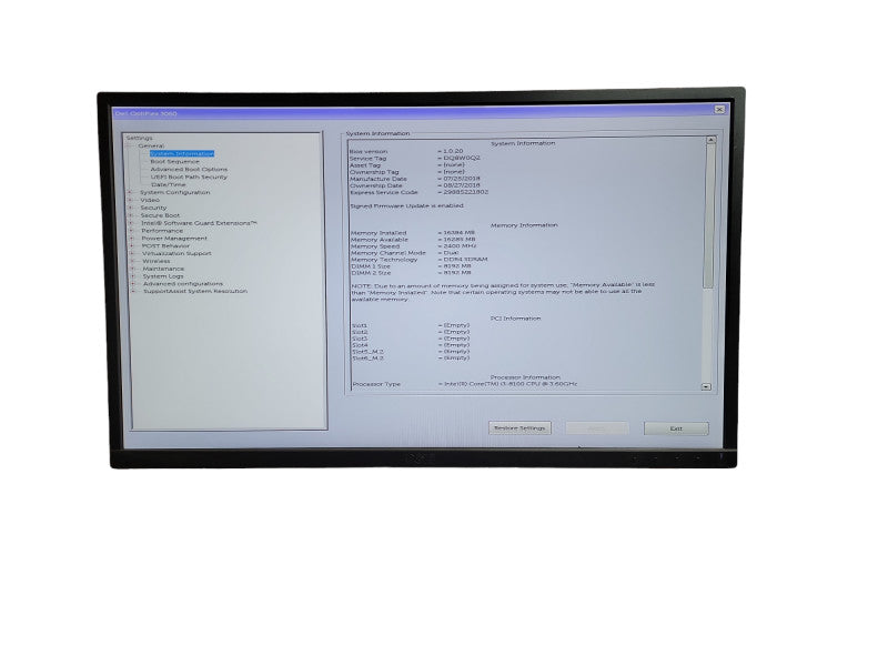 DELL OPTIPLEX 3060 MT I3- 8100 CPU @ 3.60GHZ 16GB DDR4 Ram  QÎ¸