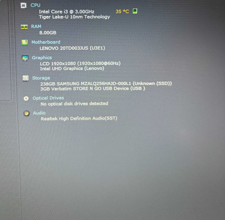 Lenovo ThinkPad E15 Intel Core i3-1115G4@3GHz 8GB RAM 256GB SSD READ!  Lap200