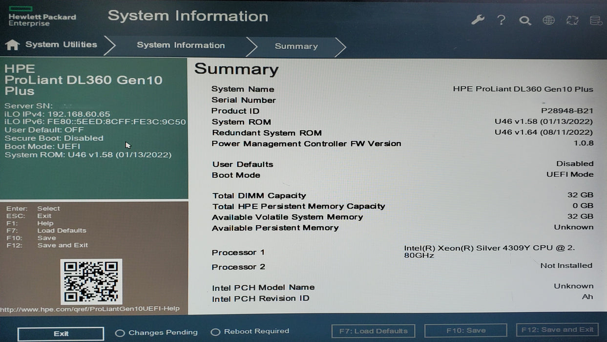HP ProLiant DL360 Gen10 Plus - 1x Xeon Silver 4309Y 32GB DDR4, MR216i-a - No HDD