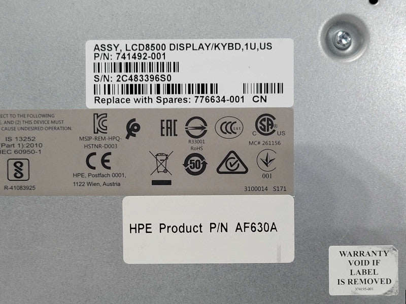 HP HPE LCD8500 18.5\\" TFT LCD 1U INTL Rackmount Console Kit AF630A with rails _