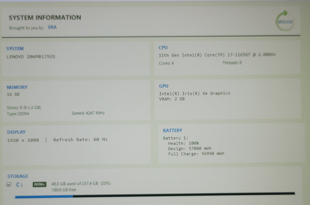 Lenovo ThinkPad T14s Gen 2 14" i7-1165G7 16GB DDR4 256GB NVMe NO ADAPTER