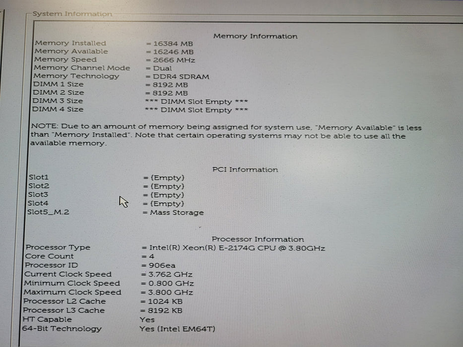 Dell Precision 3630 Tower - Xeon E-2174G, 16GB DDR4,  - No HDD