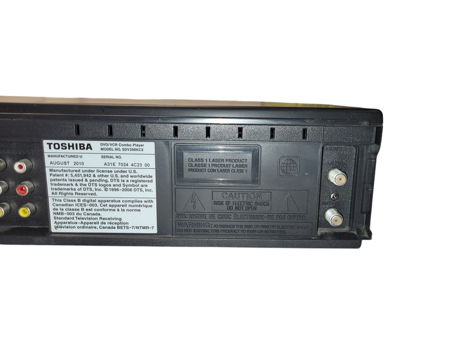 Toshiba SDV398KC2 DVD/VCR VHS Combo Player Recorder No Remote