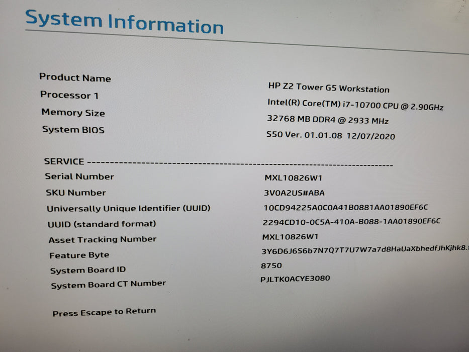 GP Z2 Tower G5 Workstation - Core i7-10700 32GB DDR4 256GB NVMe