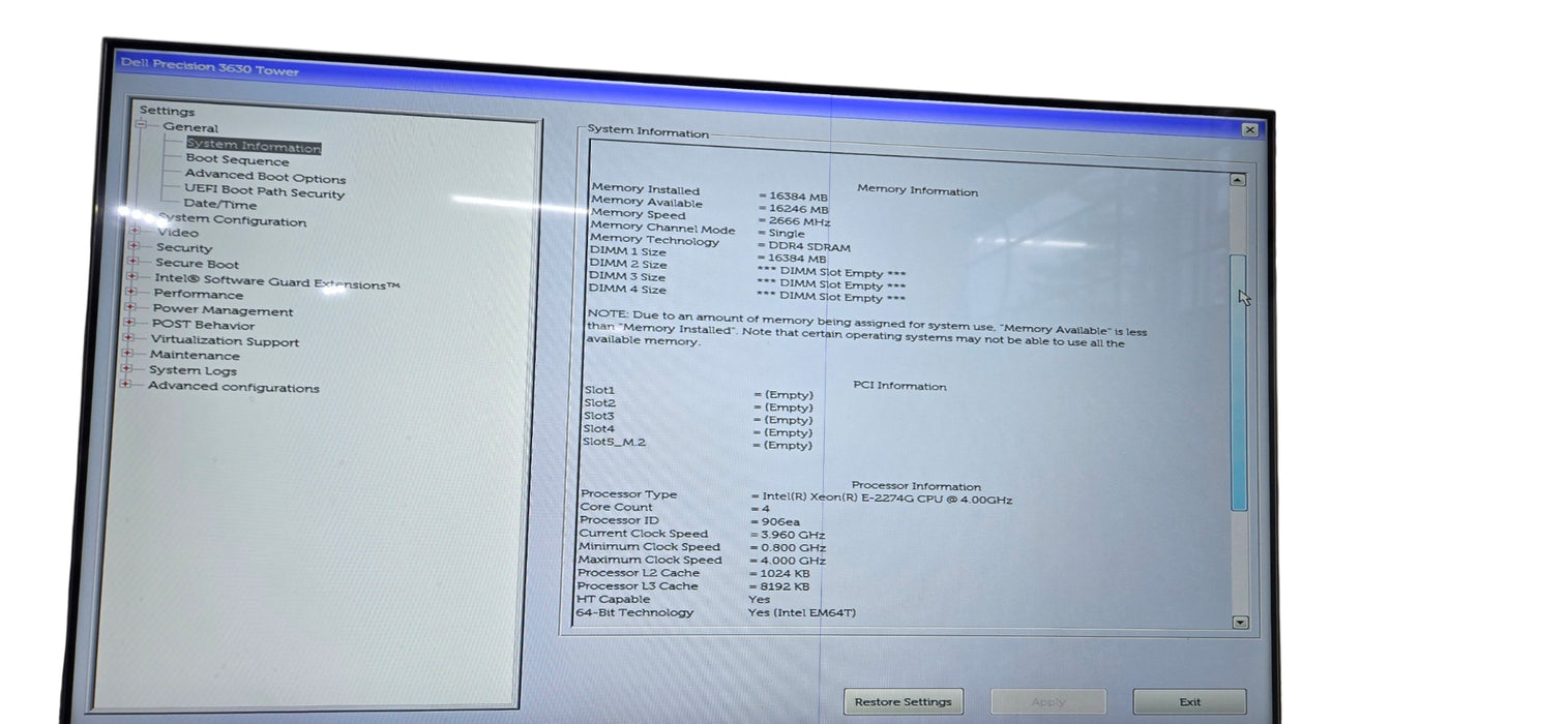 Precision 3630 Tower Xeon E-2274G CPU |16GB DDR4 RAM | 250GB NVMe