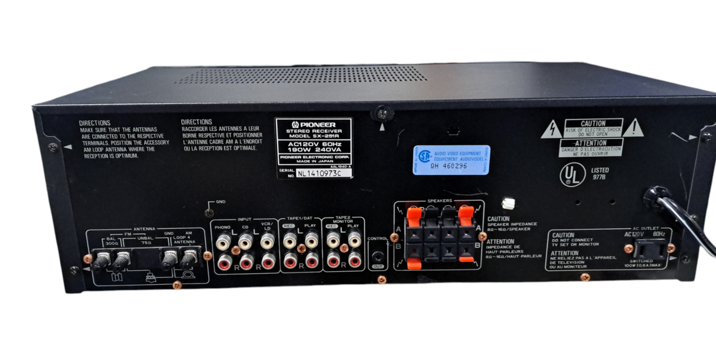 Pioneer SX-251R Stereo AM/FM Receiver 5 Band EQ & Phono 50W/Ch | READ