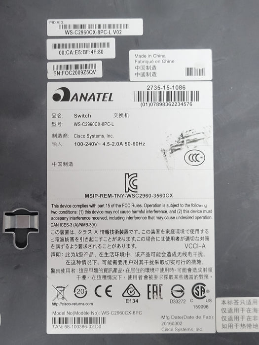 Cisco WS-C2960CX-8PC-L 8-Port Gigabit PoE+ Managed Switch