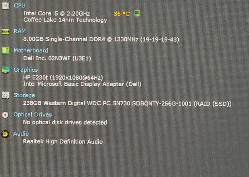 Dell optiplex 3070 USFF, i5-9500T 2.20GHz 6C, 8GB DDR4, 256GB NVMe, WiFi