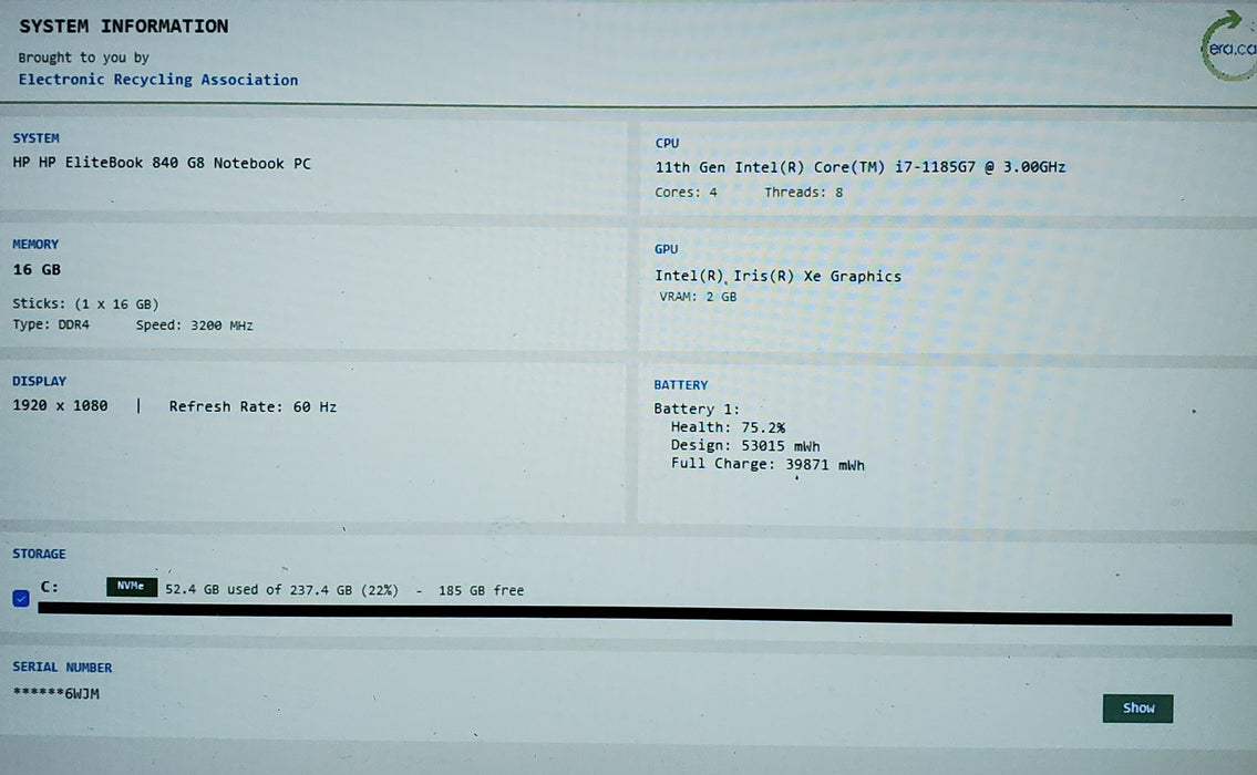 HP EliteBook 840 G8 Intel Core i7-1185G7 3.00GHz 16GB RAM 256GB SSD