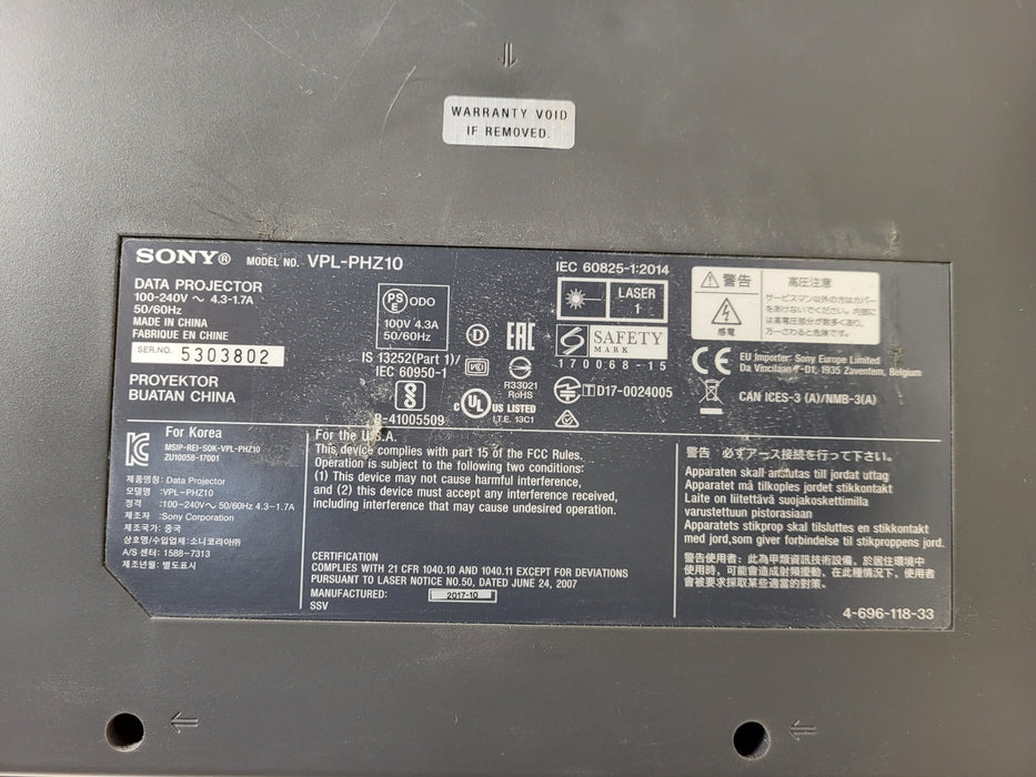 Sony VPL-PHZ10 Projector 5000 ANSI Lumens 1920x1200 Lamp hour: 8496h READ